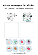 Atividade sobre alimentos amigos do dente para 2º Ano, 1º Ano, Pré-Escola de Ciências, Higiene bucal - Material educacional