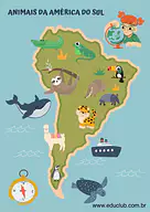 Mapa dos Animais da América do Sul Mapa dos Animais da América do Sul para 5º Ano, 4º Ano, 3º Ano, 2º Ano de Geografia, América do Sul - Material educacional