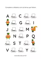 Complete o alfabeto com as letras que estão faltando para 1º Ano de Língua Portuguesa, Alfabeto - Material educacional