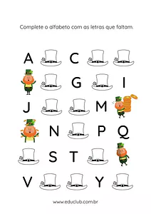 Complete o alfabeto com as letras que estão faltando