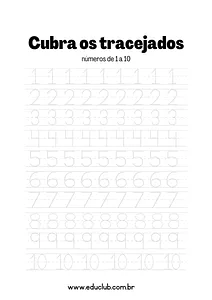 Numerais tracejados para cobrir e treinar