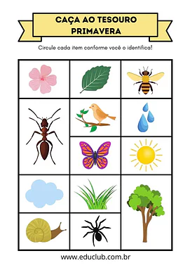 Caça ao tesouro da primavera Caça ao tesouro da primavera para 5º Ano, 4º Ano, 3º Ano, 2º Ano, 1º Ano, Pré-Escola de Ciências, Estações do ano - Materi...