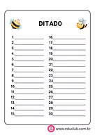 Folha para ditado com 20 palavras para 2º Ano, 1º Ano de Língua Portuguesa, Recursos Educativos, Ditado - Material educaci...