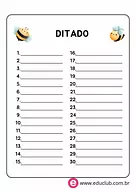 Folha para ditado com 20 palavras