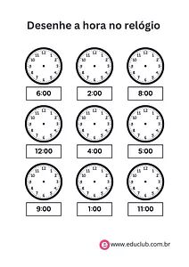 Atividade de indicar a hora no relógio