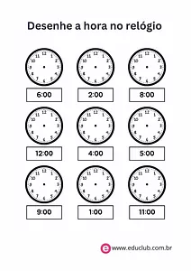 Atividade de indicar a hora no relógio