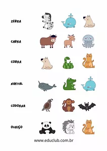 Nomes dos animais - Quem sou eu?
