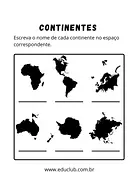 Atividade sobre continentes para 3º Ano, 2º Ano, 1º Ano de Geografia, Continentes - Material educacional