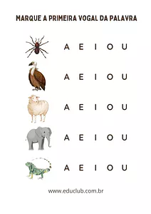 Exercício de vogais letra inicial