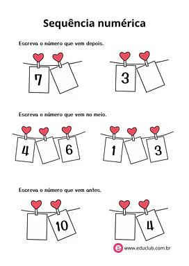 Trabalhando o número sucessor e antecessor para 1º Ano de Números, Matemática - Material educacional