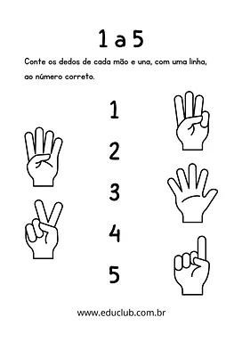 Atividade números de 1 a 5 para Pré-Escola de Números, Matemática - Material educacional