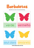 Aprendendo as cores com as borboletas para Creche, Pré-Escola de Recursos Educativos, Cores, Artes - Material educacional