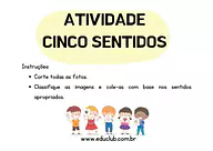 Atividade sobre os cinco sentidos para 1º Ano de Ciências, Cinco sentidos - Material educacional