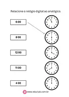 Atividade de ligar as horas para 4º Ano, 3º Ano, 2º Ano de Matemática, Hora - Material educacional