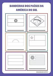 Bandeiras dos países da América do Sul para colorir