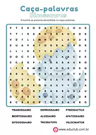 Caça-palavras de dinossauro para 3º Ano, 2º Ano, 1º Ano de Recursos Educativos, Pré-História, Passatempo - Material educac...