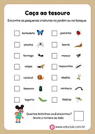 Caça ao tesouro dos bichos de jardim para 2º Ano, 1º Ano de Ciências, Seres Vivos, Estações do ano - Material educacional