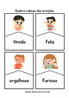 Quebra-cabeça das emoções para imprimir para 1º Ano, Pré-Escola de Recursos Educativos, Passatempo, Educação Emocional, Em...