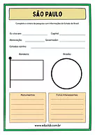 Atividade sobre São Paulo para 5º Ano, 4º Ano de Geografia, Recursos Educativos, Roteiro de pesquisa, Brasil - Material ed...