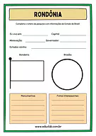 Atividade sobre Rondônia para 5º Ano, 4º Ano de Geografia, Recursos Educativos, Roteiro de pesquisa, Brasil - Material edu...