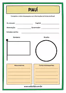 Atividade sobre o Piauí para 5º Ano, 4º Ano de Geografia, Recursos Educativos, Roteiro de pesquisa, Brasil - Material educ...