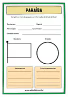 Atividade sobre a Paraíba para 5º Ano, 4º Ano de Geografia, Recursos Educativos, Roteiro de pesquisa, Brasil - Material ed...