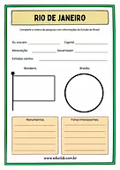 Atividade sobre o Rio de Janeiro para 5º Ano, 4º Ano de Geografia, Recursos Educativos, Roteiro de pesquisa, Brasil - Mate...