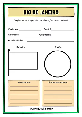 Atividade sobre o Rio de Janeiro para 5º Ano, 4º Ano de Geografia, Recursos Educativos, Roteiro de pesquisa, Brasil - Mate...