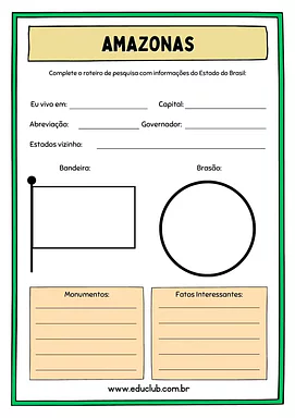 Atividade sobre Amazonas para 5º Ano, 4º Ano de Geografia, Recursos Educativos, Roteiro de pesquisa, Brasil - Material edu...