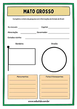 Atividade sobre Mato Grosso para 5º Ano, 4º Ano de Geografia, Recursos Educativos, Roteiro de pesquisa, Brasil - Material ...