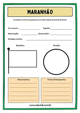 Atividade sobre o Maranhão para 5º Ano, 4º Ano de Geografia, Recursos Educativos, Roteiro de pesquisa, Brasil - Material e...