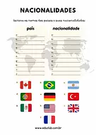 Atividade sobre países e nacionalidades