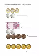 Atividade com dinheiro para 1 ano