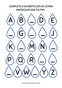 Atividade para escrever as letras do alfabeto que faltam