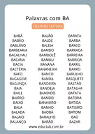 Palavras com BA BE BI BO BU Palavras com BA BE BI BO BU para 2º Ano, 1º Ano de Língua Portuguesa, Sílabas - Material educacional