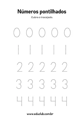 Números pontilhados para cobrir para Pré-Escola de Números, Matemática - Material educacional