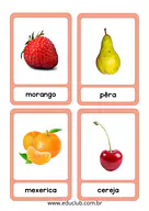 Flashcards de frutas para pareamento Flashcards de frutas para pareamento para Creche, Pré-Escola de Língua Portuguesa, Ciências, Vocabulário, Alimentos - Mate...