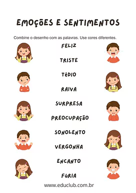 Relacione as emoções para 2º Ano, 1º Ano de Educação Emocional, Emoções - Material educacional