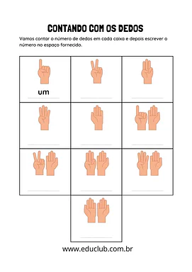 Contando com os dedos para 1º Ano de Números, Matemática - Material educacional