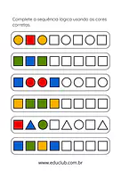 Atividade de sequência lógica para Pré-Escola de Conceitos Matemáticos, Cores, Matemática, Artes - Material educacional