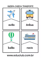 Quebra-cabeça meios de transporte Quebra-cabeça meios de transporte para 1º Ano, Pré-Escola de Língua Portuguesa, Vocabulário - Material educacional