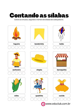 Contando as sílabas na Festa Junina para 2º Ano, 1º Ano de Datas Comemorativas, Festa Junina, Língua Portuguesa, Sílabas -...