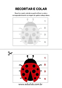Quebra-cabeça de joaninha para recortar e colar