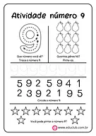 Atividade com número 9 para 1º Ano de Números, Matemática - Material educacional