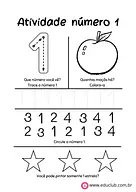 Atividade número 1 para 1º Ano de Números, Matemática - Material educacional