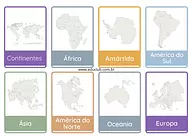 Cartões para identificar os continentes