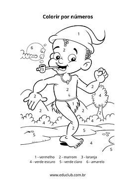 Atividade do Saci para colorir por números para 2º Ano, 1º Ano, Pré-Escola de Datas Comemorativas, Números, Matemática, Di...