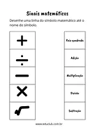 Atividade dos sinais matemáticos Atividade dos sinais matemáticos para 5º Ano, 4º Ano, 3º Ano, 2º Ano, 1º Ano de Matemática, Símbolos Matemáticos - Materia...