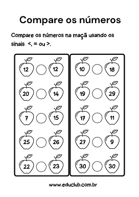 Atividades sinal de maior e menor para 5º Ano, 4º Ano, 3º Ano, 2º Ano, 1º Ano de Números, Matemática - Material educacional