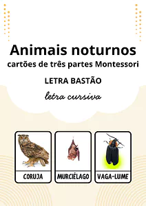 Animais noturnos - cartões de três partes Montessori